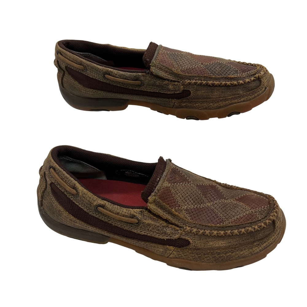 Twisted X Driving Loafers Moc Women 9M Brown Woven Leather WDMS008 Slip On Shoes